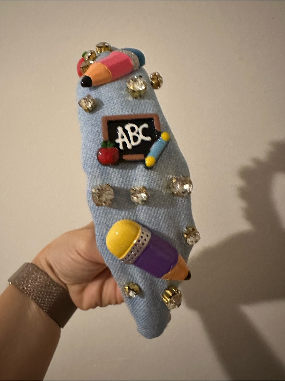 Kids Light Blue Decorative Headband with School-Themed Charms